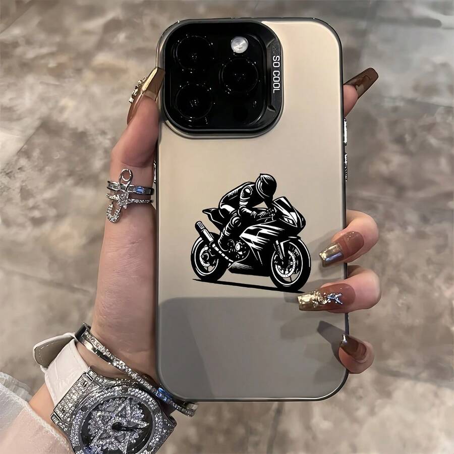 1个黑色哑光IMD个性化彩色银黑摩托车赛车图案手机壳,兼容 16 Pro Max、17/16/15/14 Plus、13/12/11、Air和系列 - 彩色 - 查看 1