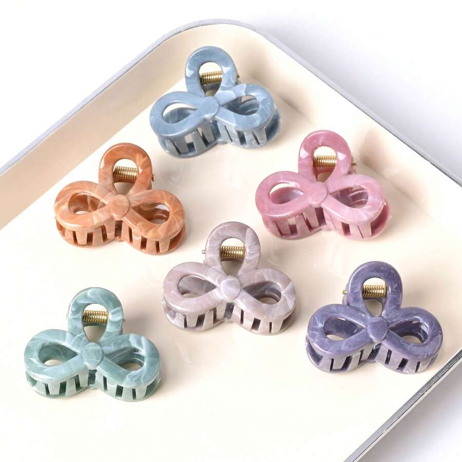 6 件装女士大理石圆形爪夹，夏季分体发夹，适用于侧面和背部时尚发饰休闲发夹 - Mixed color - 查看 1