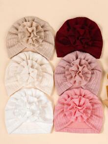 6 Stücke/Packung Baby Beanie Mützen mit Blumen- und Weizenmustern, sehr elastisch & weich, geeignet für Innen- und Außenbereich