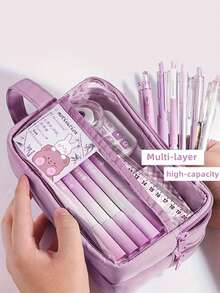 大容量PVC铅笔盒 - 透明多隔层收纳盒，带计算器、笔记本和笔 - 适合学校、办公室和旅行 - 是学生、专业人士、男士和女士的理想之选，学校文具收纳盒，功能齐全的收纳盒，拉链封口，不含配件的铅笔袋，返校季，学习用品，铅笔袋，书包 - 彩色 - 查看 5