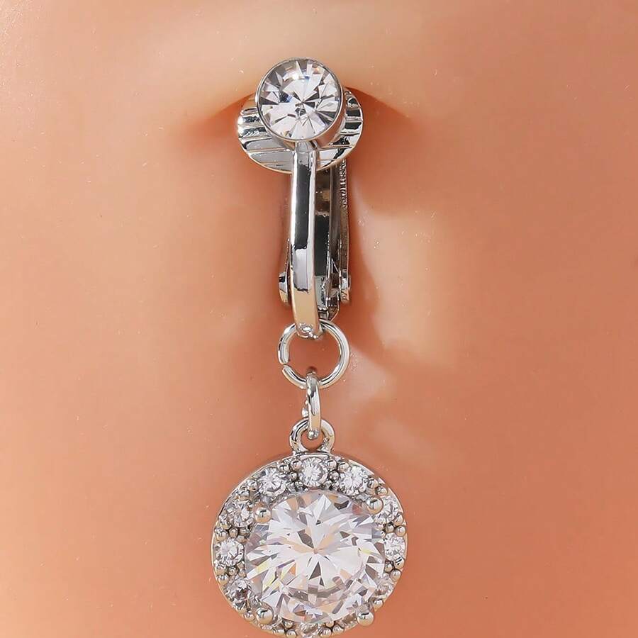 Fake Belly Small Zirconia Fake Belly Piercing Clip On Umbilical Navel Fake Piercing - Pink Diamond - View 1