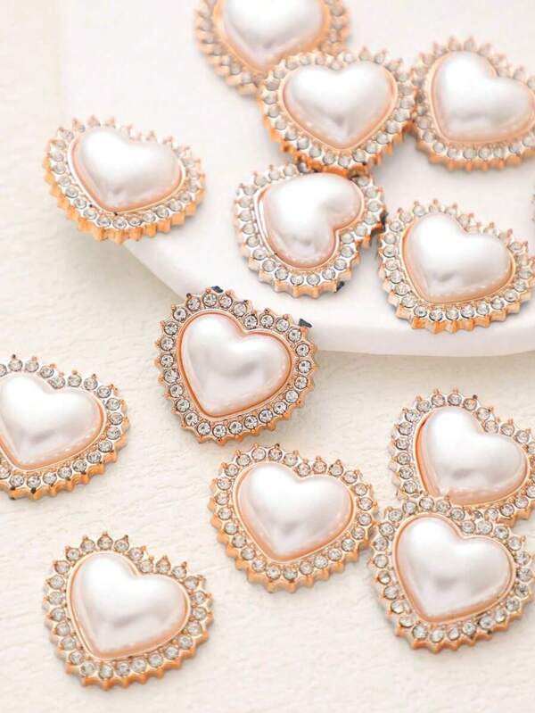 10PCS Heart-Shaped Crystal Stone, Faux Pearl Decoration, Home Clothing Accessories DIY Jewelry Production Supplies, Retro Pearl Series Resin Accessories, Geometric Love Circle Patch Diy Mobile Phone Shell Shoe And Hat Material Accessories