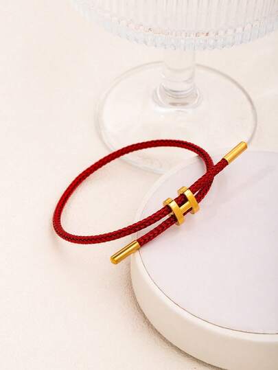 1 件可调节不锈钢丝绳手链，3D 硬化金装饰