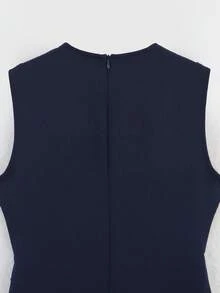 SHIBASHAN 女士优雅圆领无袖中长连衣裙，配腰带，休闲夏季单排扣吊带长裙