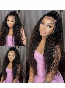 Water Wave 100% Human Hair Wig Natural Color 4x4 Lace Front Wig 250% Density Water Wave Wig Natural Color Brazilian Women's Hair Non Glued Lace Front Wig, Suitable For Women's Pre Hair Pulling Baby Hair
