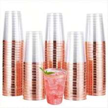 25 piezas Copas de plástico doradas de 7oz/210ml, Copas de vino de plástico transparente con borde dorado elegante de 7oz, Vasos para fiestas, Vasos para bebidas, Vasos de cóctel de plástico, Vasos dorados, Lavar a mano [Vasos reutilizables]