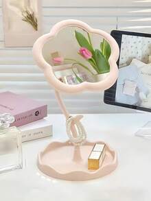 Specchio da trucco a fiori stile Ins, specchio da tavolo cuoriforme per donna, specchio da toeletta con funzione di ritocco. Specchio da tavolo a fiori stile Ins, specchio da comodino creativo da camera da letto, specchio da trucco da tavolo molto attraente. Ritorno a scuola