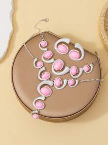 Set de 4 piezas de joyería exagerada de moda y lujosa - collar/aretes/pulsera para mujeres, accesorios elegantes