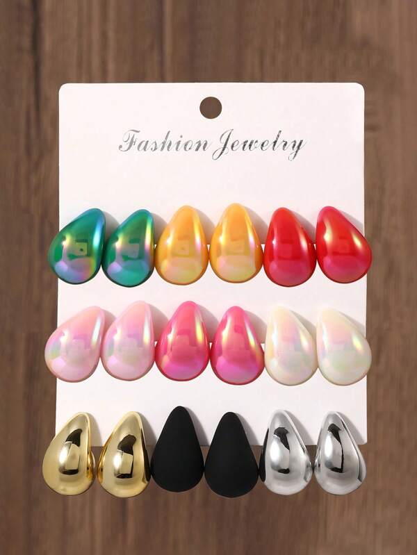 3pairs Fashionable Teardrop Earrings Set, Colorful Summer Earrings, Stylish Ladies Daily Wear Earrings