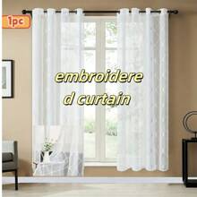 1pc Embroidered Diamond Semi-Sheer Curtain, Suitable For Bedroom, Living Room, Dining Room, With Eyelets Design Vertical Curtain Privacy, Light Filtering, Applicable For Bedroom, Living Room, Sliding Door