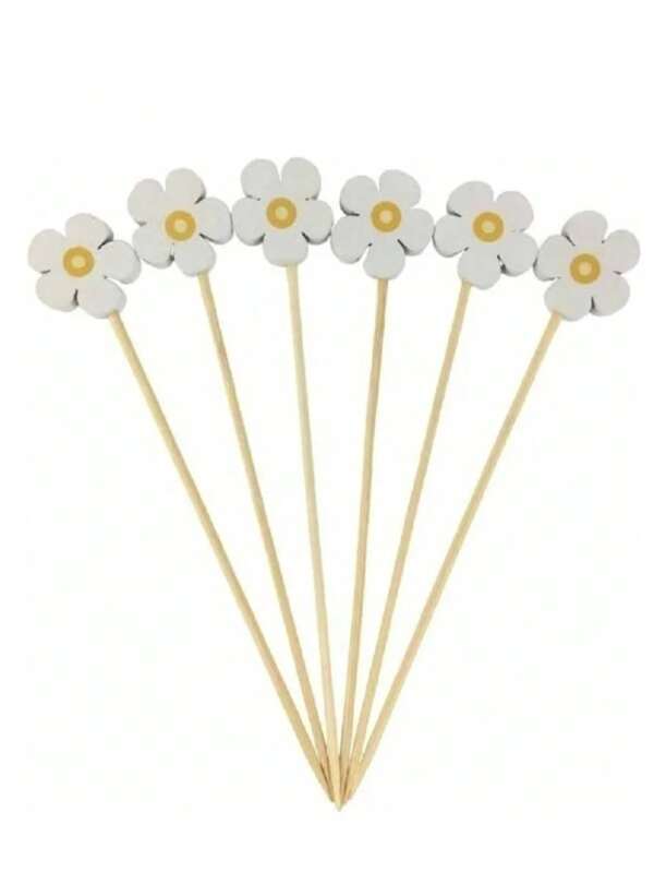 50pcs Sweet Daisy Theme Disposable Food Picks Flower Dessert Fruit Forks For Birthday Wedding Baby Shower Party Decor