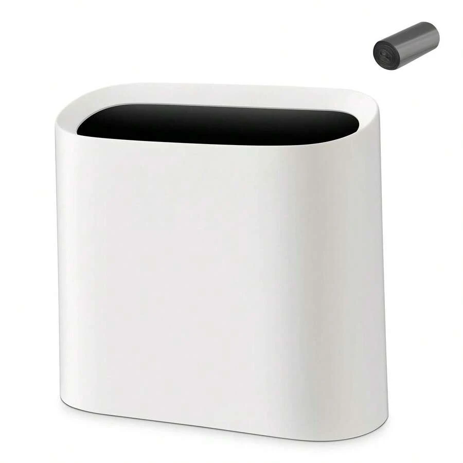 Cesto de basura de 2,3 galones para el baño, papelera pequeña para oficina, cubo de basura delgado y rectangular, de plástico, color blanco - 1 - Ver 1