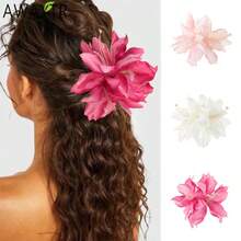 1 pieza Accesorio para el cabello con clip lateral con flor de lirio simulada de estilo de vacaciones de verano para niñas, pasador floral decorativo de estilo de vacaciones de playa para niñas, pasador lateral con flor de orquídea de mariposa simulada de vacaciones de verano para mujeres, accesorios de moda para el cabello, elegante clip para el cabello para mujeres