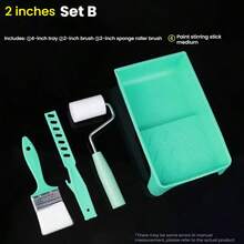 Juego de 4 piezas: Bandeja de pintura de 4 pulgadas + rodillo de esponja + brocha de cerdas con base de agua, herramientas de pintura látex para paredes, artículos esenciales para la decoración del hogar DIY - Multicolor - Ver 7
