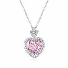 Colar com Pingente de Coração em Prata Esterlina com Zircônia Colorida, Cor de Diamante Rosa, Joia, Acessórios de Estilo Feminino, Presente do Dia das Mães