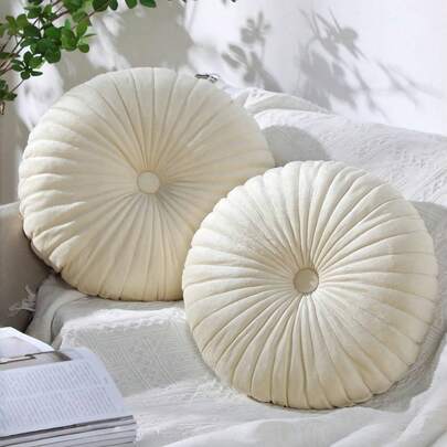 Round Throw Pillow 13.8 Inch Decorative Round Velvet Floor Pillow, Pumpkin Cushion Cushion Cushion Throw Pillow Cushion Is Suitable For Living Room Bedroom Outdoor Use, Daily, Halloween, Christmas Decoration