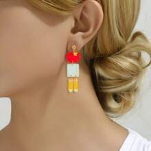 2 Pairs Of Cute And Interesting Acrylic Letters Abcfruit Earrings, With A Artistic Style Design In The Shape Of An Apple Pencil Earrings. Suitable For Daily Use, For Special Occasions, For Dates, Or As Gifts.