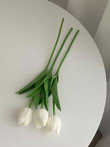 1/3/5pcs Artificial Pink & White Tulips, Suitable For Outdoor Garden, Indoor Decor, Vase Decoration, Fake Plants, All Season Decor, Home Decor, Floral Arrangement, Home Garden Windowsill Porch Potting, Wedding Party Decor, Birthday Party Supplies, Valentine's Day, Mother's Day, Father's Day Gifts, Bohemian Style Decoration, DIY Floral Bouquet Accessories