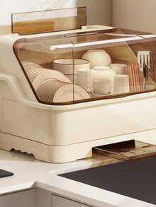 Kitchen Drain Shelf With Cover, Dish Storage Box For Bowls, Plates, Chopsticks, Utensils, Household Organizer Rack - Multicolor - View 2