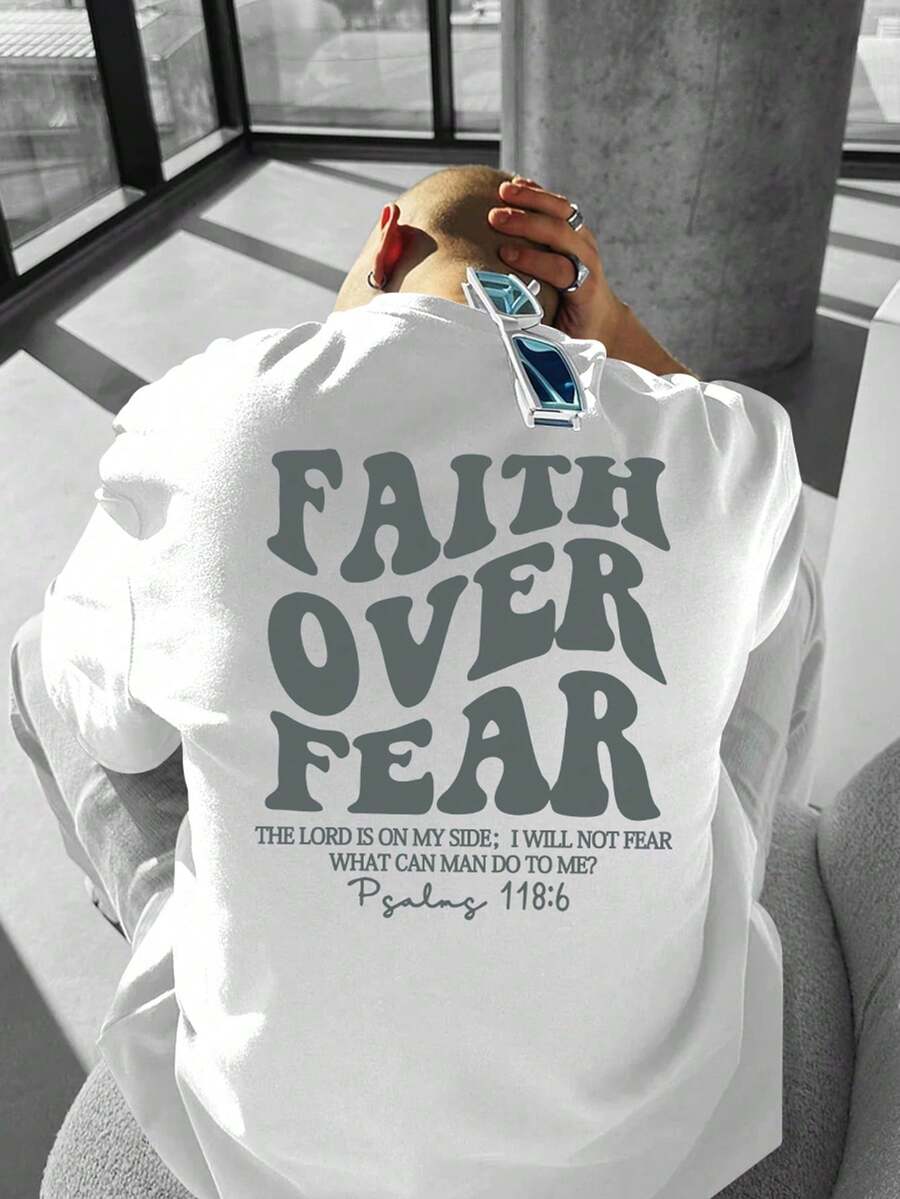 Men's Casual Short Sleeve T-Shirt With Slogan Print, Summer - White - View 1