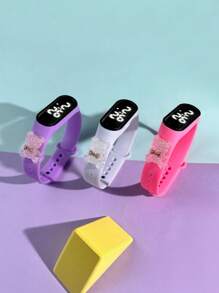 1/3 piezas de figuritas transparentes personalizadas de oso con lazo de estilo de dibujos animados para niños y adolescentes, relojes digitales con pantalla LED táctil, regalos de cumpleaños, relojes deportivos del mismo estilo que los mejores amigos