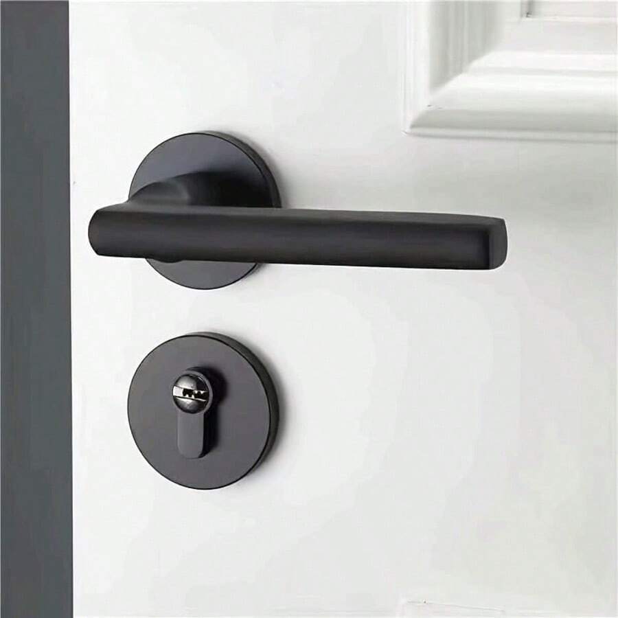 Modern Keyed Metal Door Handle Set With Lever, Application Control - Minimalist Interior Door Hardware For Home And Office - Black - View 1