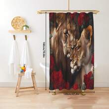 1pc/4pcs Lion Rose Pattern Shower Curtain Sets Gifts, Romatic Bathroom Sets With Shower Curtain And Rugs, WaterProof Home Bathroom Decoration And Toilet Floor Mats 3pcs Set With 12 Shower Curtain Hooks Bathroom Accessories Back To School