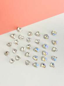 15-30 piezas Decoraciones para uñas con forma de corazón de vidrio transparente y brillante, clavos asimétricos holográficos AB, adornos de uñas lindos para manicura de verano DIY, populares en Japón y Corea