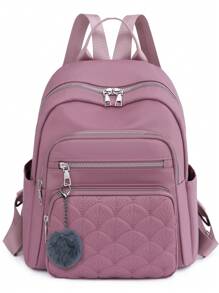 Multifunctional Women's Backpack, Lightweight Versatile Outdoor Backpack Suitable For Students, With Pom-Pom Embroidery Decor, School Backpack, School Supplies, School Bag, Backpack For School, Back To School Backpack, School Bookbag, Big Backpack, Backpack School, Back To School Bags, Large Capacity, Waterproof, Business Casual, Suitable For Teen Girls Women College Students, Teacher, White-Collar Workers, Perfect For Back To School, First Day Of School, College, Work, Business, Commute, Office