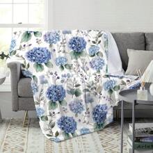 Soft Blue Hydrangea Flannel Throw Blanket - Cozy, Warm & Lightweight For Bed, Sofa Or Camping - Suitable For All Seasons, Single-Sided Printing, Easy Care, Perfect Gift For Mother's Day & Ramadan, Camping/Decor Soft Flannel Blanket