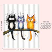 4 Stücke süße Cartoon Katzen Badezimmer Duschvorhang Set, beinhaltet Badematte, U-förmiger Toilettendeckel, wasserdichter Duschvorhang, modische Vorhangpaneele für Badezimmerdekoration, moderner Stil, keine Bohrung erforderlich, maschinenwaschbares Badezimmerzubehör für den Schulanfang