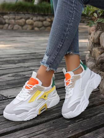Women's Chunky Chunky Sneakers, Casual Sports Outdoor Shoes, Lace-Up Platform Running Shoes