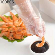 100pcs Transparent Disposable Gloves, Transparent Plastic Gloves, Latex Free Food Preparation Safety Gloves, Used For Cooking, Cleaning, Barbecue, Kitchen - 無色 - 查看 2