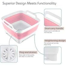 New 2.4 Gal(9L) Collapsible Dish Basin  Drain Plug, Space Saving Outdoor Multiuse Foldable Sink Tub, Dishpan,  Storage Tray For Camping, Vegetable Washing, RV (Pink)