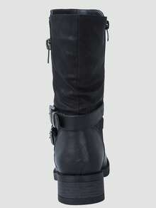 GLOBALWIN Women's Fall Fashion Biker Boots Mid Calf Boots For Women Low Heel Fall Boots Halloween Season - Black - View 5