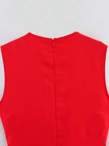 SHIBASHAN Damen elegantes rotes Midikleid mit rundem Ausschnitt, ärmellos, mit Gürtel, lässiger Sommerstil, einreihig, Tanktop, langes Kleid - Rot - Übersicht 12
