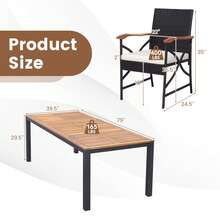Set Of 9 Outdoor Dining Table W/ Acacia Wood Table & Cushions 1.9'' Umbrella Hole - Mix Brown and White - View 3