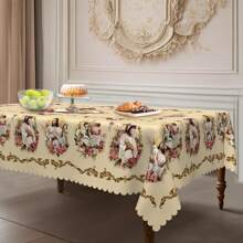 1 pieza Mantel de Pascua de primavera, con estampado de cordero y flores, en estilo rústico vintage, disponible en tamaños redondo y rectangular, adecuado para primavera/verano, hogar, cocina, comedor, patio, uso interior/exterior para las festividades de Pascua, es una gran idea de regalo