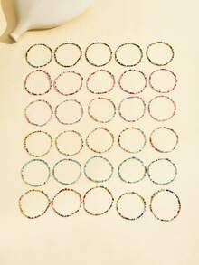 30Pcs Set Summer Bohemian Style Colorful Rice Bead Bracelet Elastic Beaded Bracelets For Women Girls - Colorful - View 6