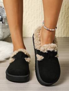 1 par de pantuflas estilo bohemio de unicolor, casuales, neutras, tipo universitario y para ir a la escuela, con adorno de tela y piel sintética, aptas para usar dentro y fuera, para el invierno