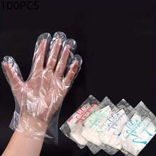 100pcs Transparent Disposable Gloves, Transparent Plastic Gloves, Latex Free Food Preparation Safety Gloves, Used For Cooking, Cleaning, Barbecue, Kitchen - 無色 - 查看 5