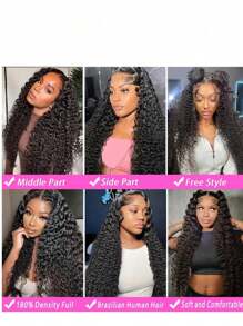Water Wave 100% Human Hair Wig Natural Color 4x4 Lace Front Wig 250% Density Water Wave Wig Natural Color Brazilian Women's Hair Non Glued Lace Front Wig, Suitable For Women's Pre Hair Pulling Baby Hair