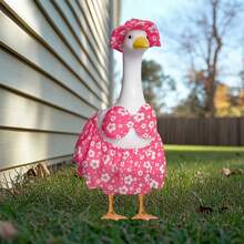 Porch Goose Summer Dress Porch Goose Costume And Red Polka Dot Lawn Goose Statue Goose Costume Garden Goose - 粉色 - 查看 1