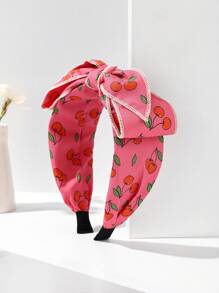 1 Peça Faixa de Cabelo com Laço e Estampa de Cereja em Tecido com Bordas Largas, Acessórios de Laço, Faixa de Cabelo para Mulheres, Acessórios para Cabelo