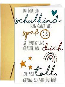 1Pc Creative German Back To School Card For Daughter, Son - "Du Bist Ein Schulkind" With Stars, Rainbow Design, Smooth Front & Back, High Quality, Perfect For New School Year Greetings, School Supplies Card | Playful Design | Smooth Texture