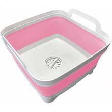 New 9L (2.4Gal Dish Basin Collapsible  Drain Plug Carry Handl , Space Saveing  Storage Tray Dish Wash Basin, Portable Dish Tub For Camping ,RV,Pink