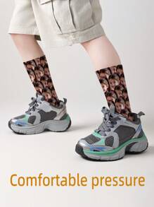 1 par de calcetines de media pantorrilla con impresión personalizada de rostro para niñas y niños, calcetines personalizados para adolescentes con foto, calcetines tripulación con imagen personalizada y divertida para uso diario, vacaciones, cumpleaños y otras ocasiones