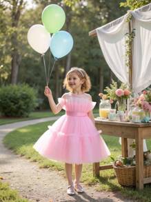 Gonna di tulle soffice di colore unito con fiocco in vita, abito elegante e carino adatto per feste di compleanno, senza cerchietto