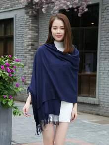 MilyModa Plain Cashmere Scarf 150g With Fringes - Azul Marino - Ver 5