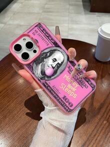 1pc Pink, Money, Quote Pattern Silver Laser Mobile Phone Case, Laser IMD Mobile Phone Case, Suitable For All Models Of Apple Mobile Phone Cases, Can Be Used For Apple 11/12/13/14/15/16/Pro/Plus/Pro Max/16e Mobile Phone Cases - 粉色 - 查看 4